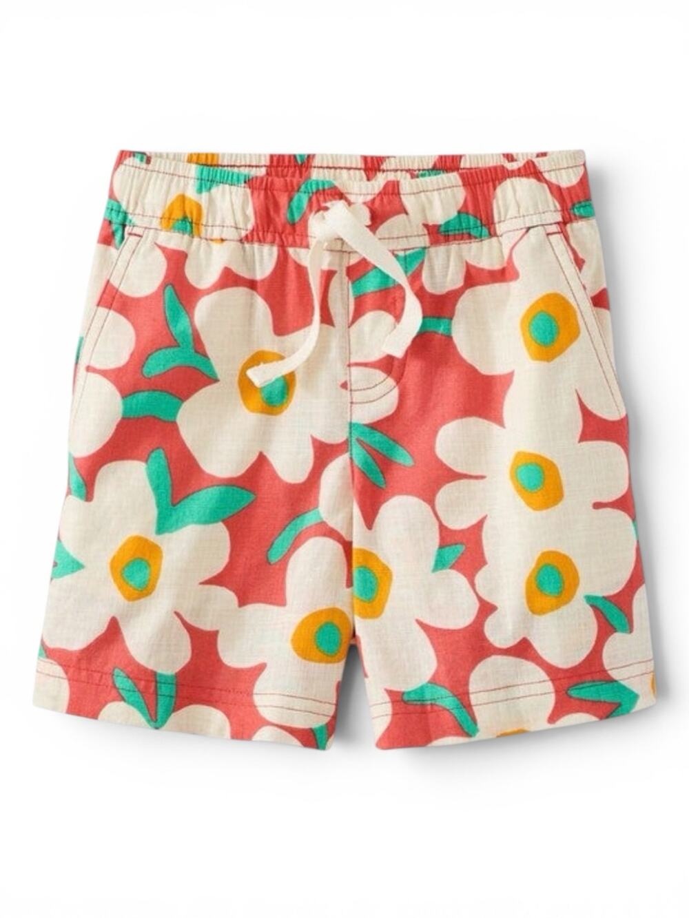 Hanna Andersson Bold Poppy on Coral Poplin Boys Shorts Size 3 NWT Pockets